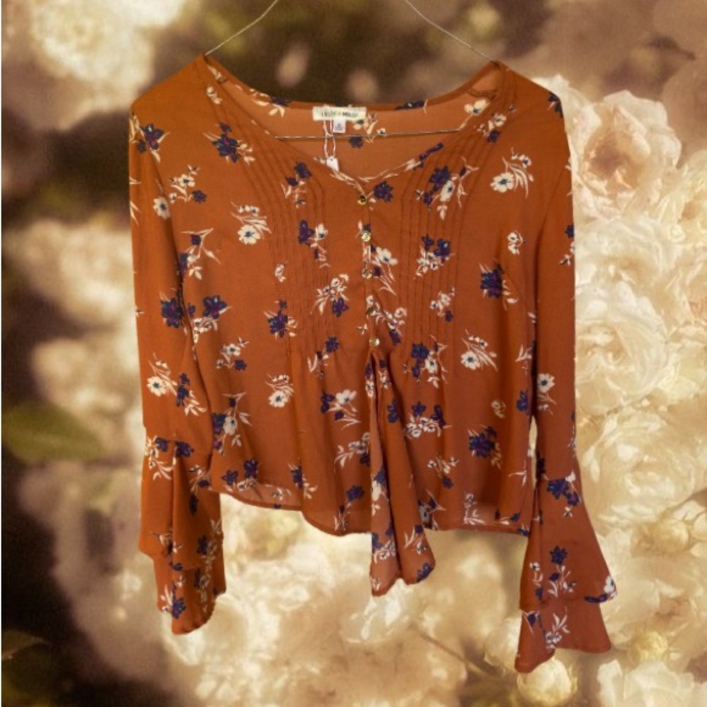 Floral Rust Blouse - Small
